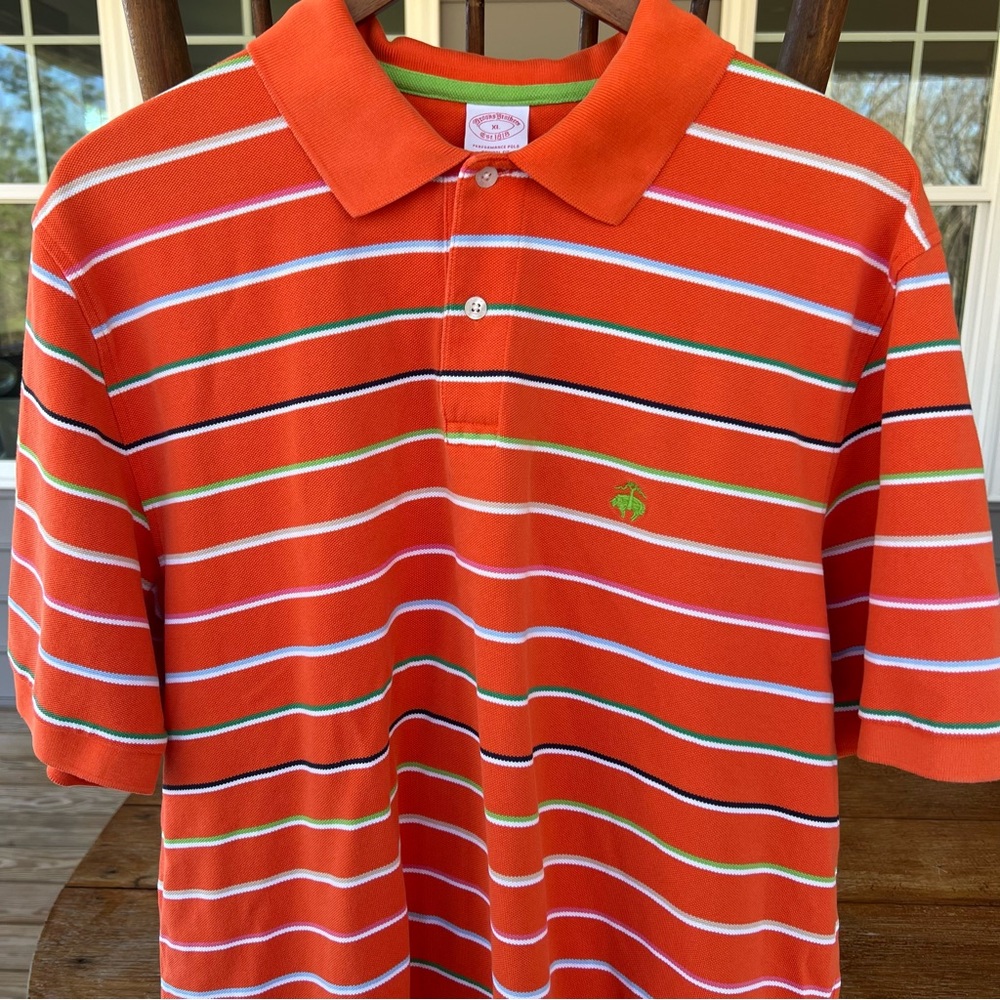 Brooks Brothers 1818 Short Sleeve Performance Polo Original Fit Orange Stripe XL